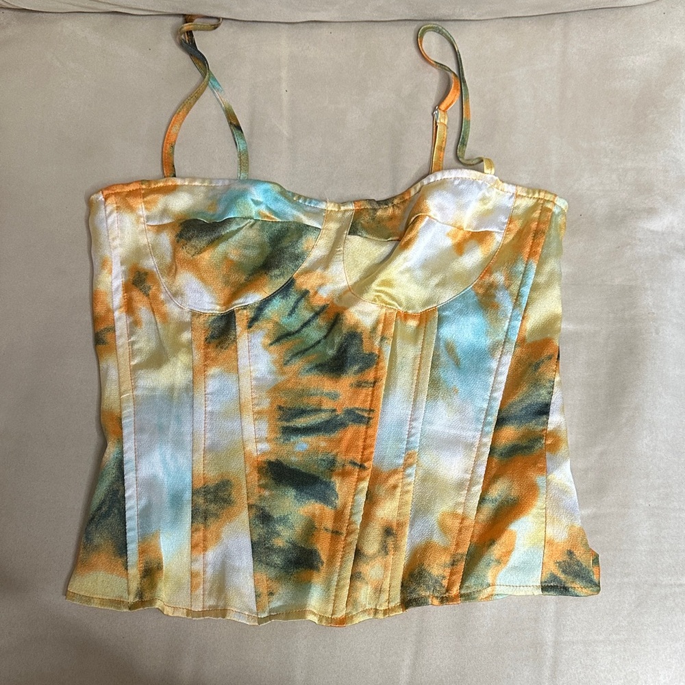 PrettyLittleThing Tie-Dye Camisole in Orange and Green
